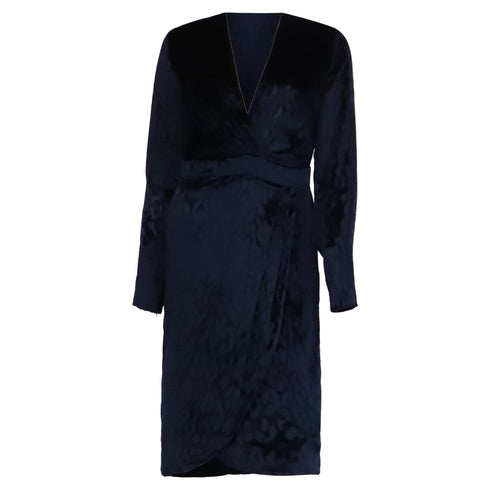 Women's Gucci Leopard Pattern Faux Wrap Dress in Navy Blue Velvet