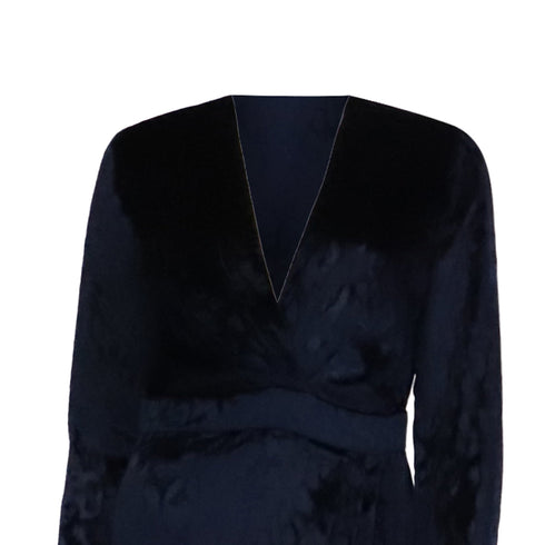 Women's Gucci Leopard Pattern Faux Wrap Dress in Navy Blue Velvet