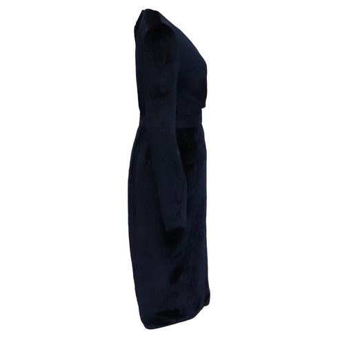 Women's Gucci Leopard Pattern Faux Wrap Dress in Navy Blue Velvet