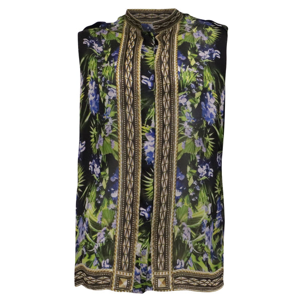 Women's Givenchy Tropical Floral & Geometric Print Sleeveless Blouse in Multicolor Silk