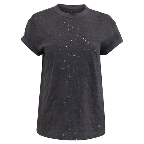 Women's Brunello Cucinelli Crew Neck Short Sleeve T-Shirt in Grey Cotton