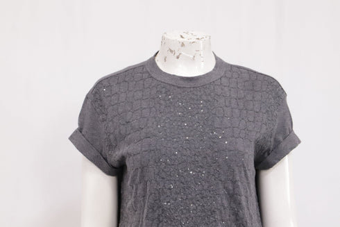 Women's Brunello Cucinelli Crew Neck Short Sleeve T-Shirt in Grey Cotton