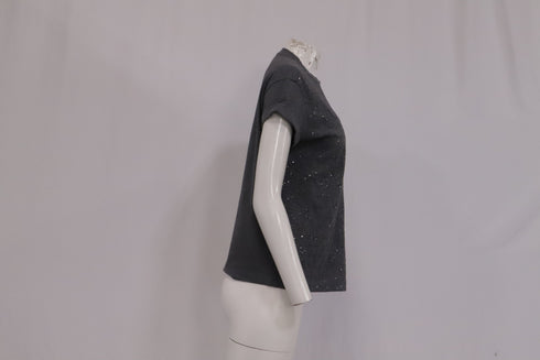 Women's Brunello Cucinelli Crew Neck Short Sleeve T-Shirt in Grey Cotton