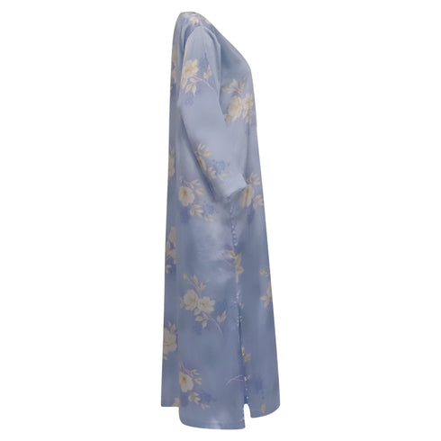 Women's Oscar de la Renta Floral Caftan Dress in Light Blue Polyester