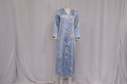 Women's Oscar de la Renta Floral Caftan Dress in Light Blue Polyester