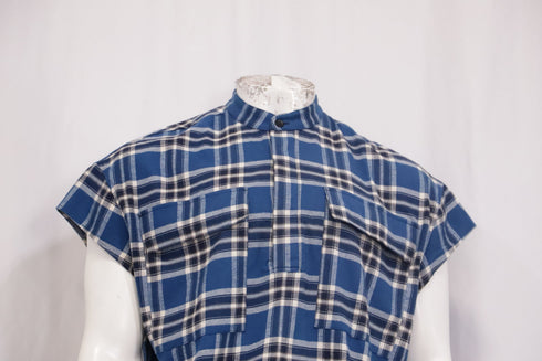 Men's Fear of God Checkered Flannel Vest in Blue Cotton