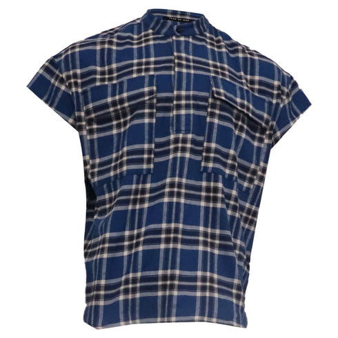 Men's Fear of God Checkered Flannel Vest in Blue Cotton