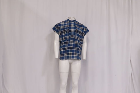 Men's Fear of God Checkered Flannel Vest in Blue Cotton