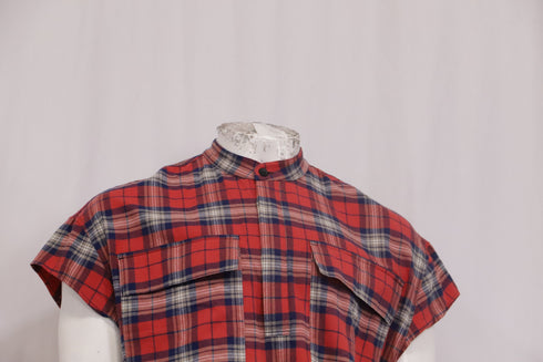 Men's Fear Of God Checkered Flannel Vest in Red Cotton