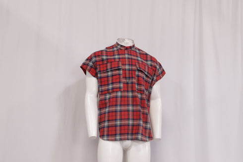 Men's Fear Of God Checkered Flannel Vest in Red Cotton