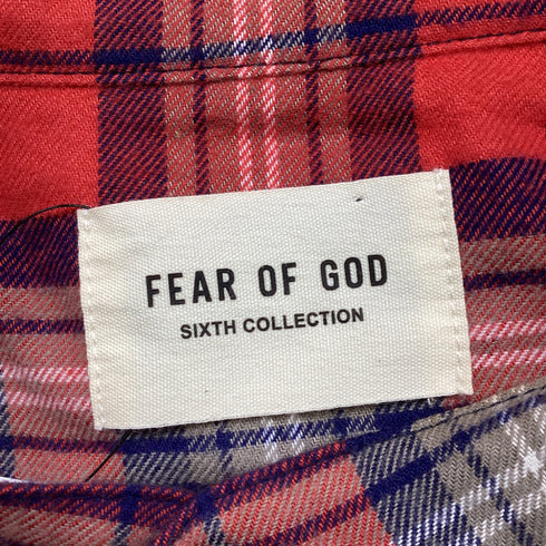 Men's Fear Of God Plaid Flannel in Red Cotton