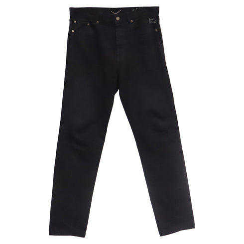 Men's Saint Laurent High Rise Straight Leg Denim Pants in Black Cotton