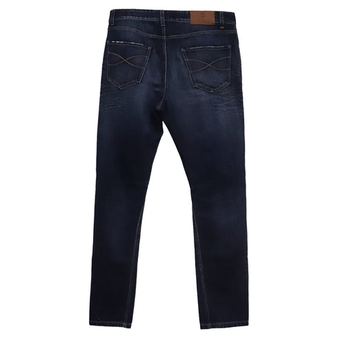 Men's Brunello Cucinelli Tattered Denim Jeans in Navy Blue Cotton
