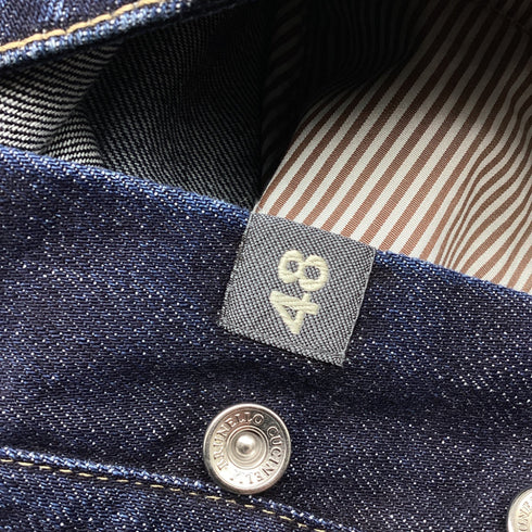 Men's Brunello Cucinelli Tattered Denim Jeans in Navy Blue Cotton
