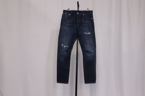 Men's Brunello Cucinelli Tattered Denim Jeans in Navy Blue Cotton