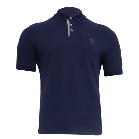 Men's Brunello Cucinelli Short Sleeve Polo Shirt in Navy Blue Cotton