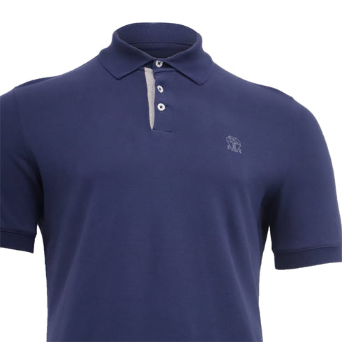 Men's Brunello Cucinelli Short Sleeve Polo Shirt in Navy Blue Cotton