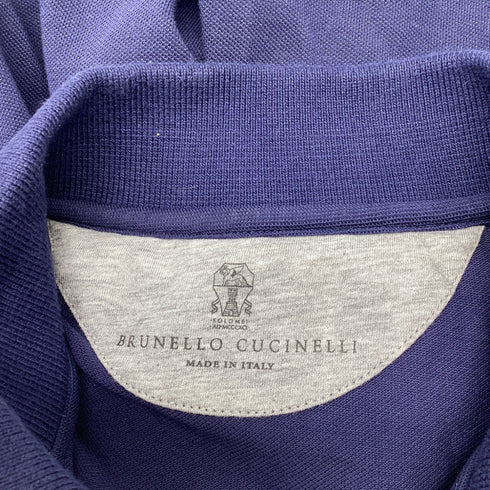 Men's Brunello Cucinelli Short Sleeve Polo Shirt in Navy Blue Cotton