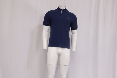 Men's Brunello Cucinelli Short Sleeve Polo Shirt in Navy Blue Cotton