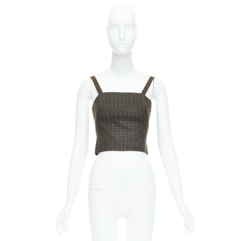 Women's Miu Miu 1998 Runway Green Wool Crystal Bustier Top