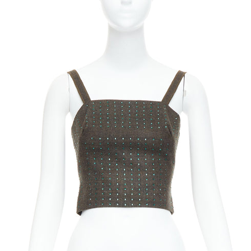 Women's Miu Miu 1998 Runway Green Wool Crystal Bustier Top