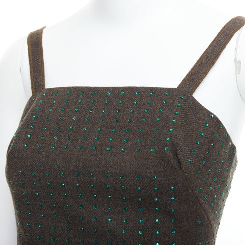 Women's Miu Miu 1998 Runway Green Wool Crystal Bustier Top