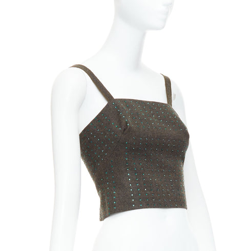 Women's Miu Miu 1998 Runway Green Wool Crystal Bustier Top