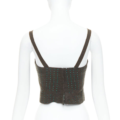 Women's Miu Miu 1998 Runway Green Wool Crystal Bustier Top