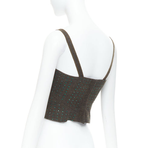 Women's Miu Miu 1998 Runway Green Wool Crystal Bustier Top