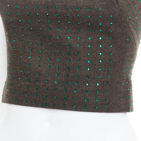 Women's Miu Miu 1998 Runway Green Wool Crystal Bustier Top