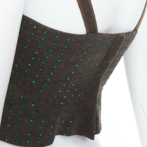 Women's Miu Miu 1998 Runway Green Wool Crystal Bustier Top