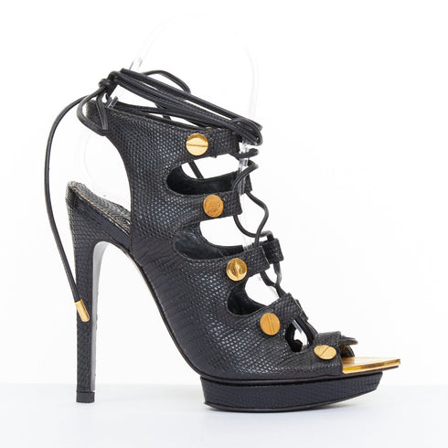 Women's Tom Ford 2012 Runway Black Lizard Platform Sandals