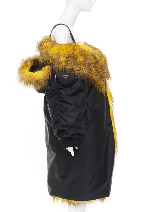 Women's Prada 2021 Runway Yellow Fur Off Shoulder Bomber