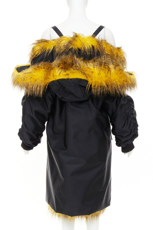 Women's Prada 2021 Runway Yellow Fur Off Shoulder Bomber