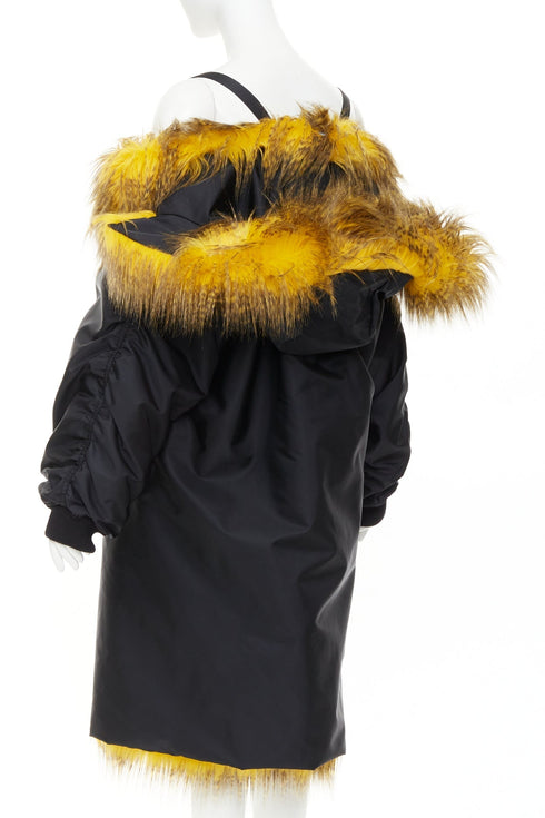 Women's Prada 2021 Runway Yellow Fur Off Shoulder Bomber