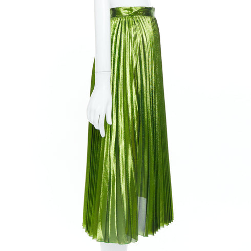Women's Gucci 2016 Runway Green Metallic Pleated Skirt