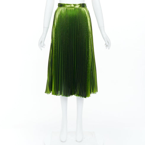 Women's Gucci 2016 Runway Green Metallic Pleated Skirt