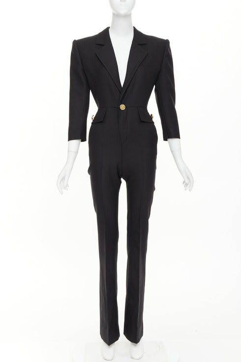 Women's Saint Laurent 2022 Black Padded Shoulder Blazer Jumpsuit
