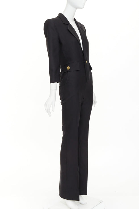 Women's Saint Laurent 2022 Black Padded Shoulder Blazer Jumpsuit