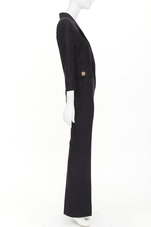 Women's Saint Laurent 2022 Black Padded Shoulder Blazer Jumpsuit