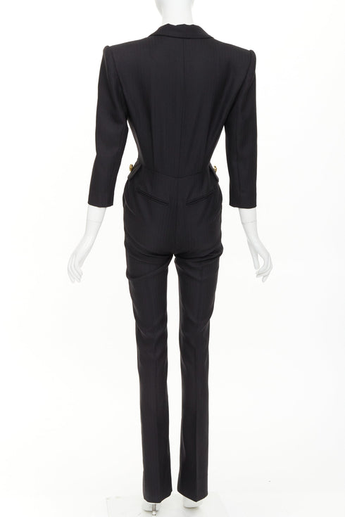 Women's Saint Laurent 2022 Black Padded Shoulder Blazer Jumpsuit