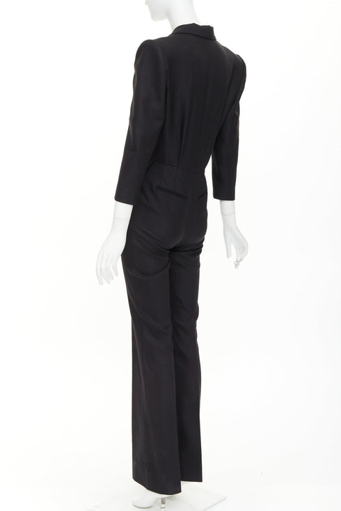 Women's Saint Laurent 2022 Black Padded Shoulder Blazer Jumpsuit
