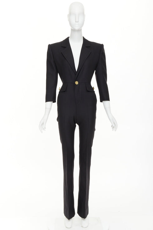 Women's Saint Laurent 2022 Black Padded Shoulder Blazer Jumpsuit
