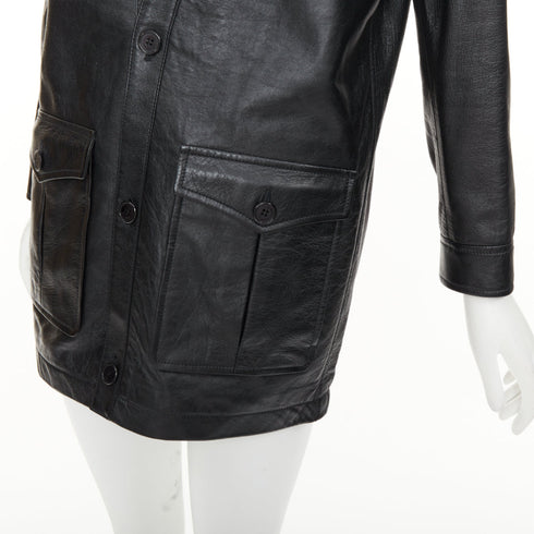 Women's Saint Laurent 2018 Black Leather Lace Up Safari Dress