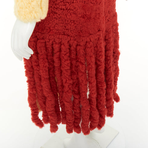 Women's Bottega Veneta 2020 Runway Yellow Red Fur Fringe Coat