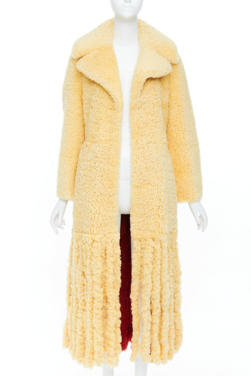 Women's Bottega Veneta 2020 Runway Yellow Red Fur Fringe Coat