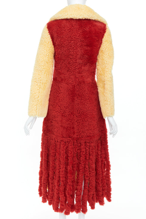 Women's Bottega Veneta 2020 Runway Yellow Red Fur Fringe Coat