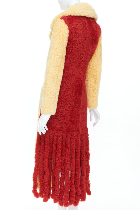 Women's Bottega Veneta 2020 Runway Yellow Red Fur Fringe Coat