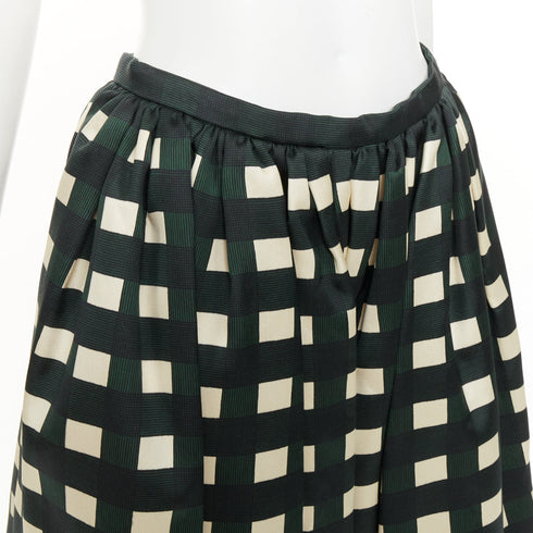 Women's Prada 2022 Runway Green Cream Check Silk Midi Skirt