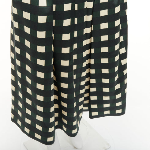 Women's Prada 2022 Runway Green Cream Check Silk Midi Skirt